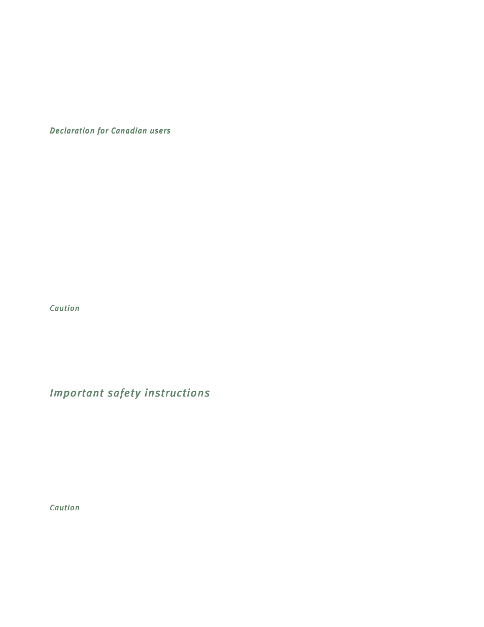 Declaration for canadian users, Caution, Important safety instructions | Australian safety information (r5100) | Netopia R5300 User Manual | Page 272 / 290