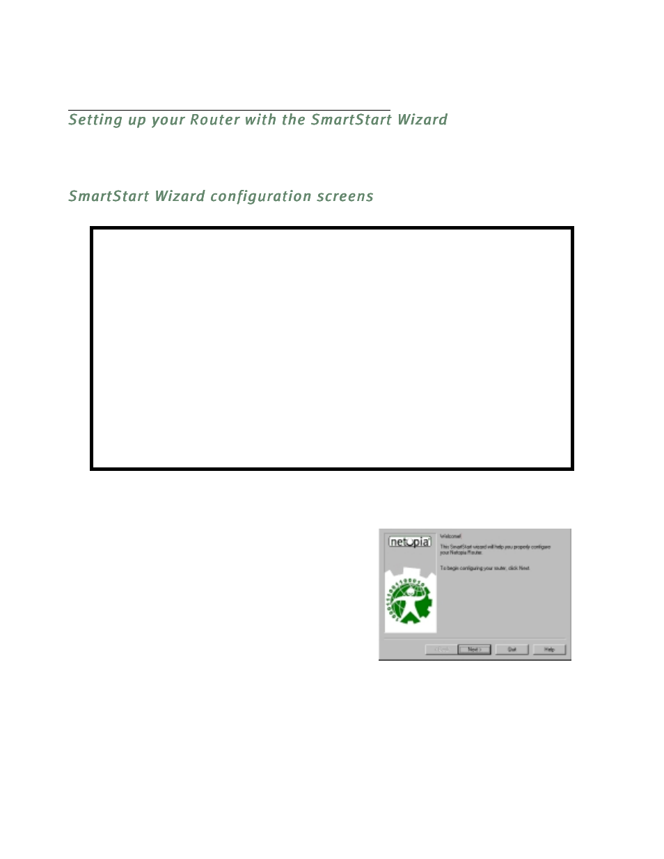 Setting up your router with the smartstart wizard, Smartstart wizard configuration screens, Smar tstar t wizard configuration screens -3 | Netopia R5300 User Manual | Page 35 / 290