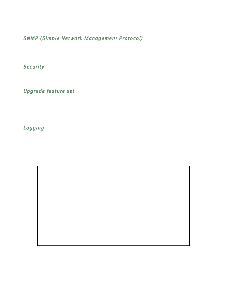 Snmp (simple network management protocol), Security, Upgrade feature set | Logging, Snmp (simple network management protocol) -36, Security -36, Upgrade feature set -36, Logging -36 | Netopia R5300 User Manual | Page 98 / 290