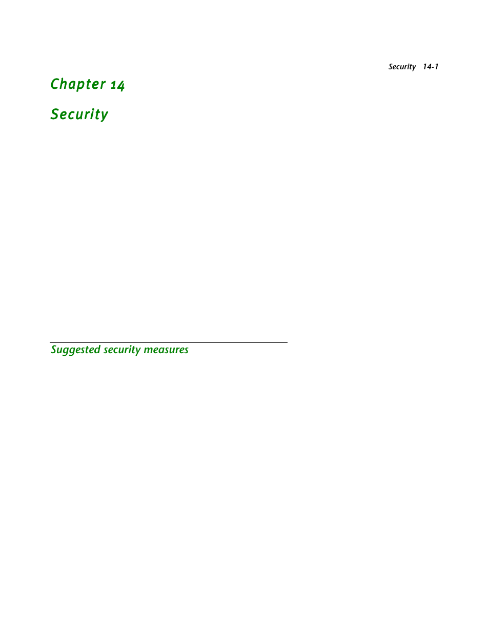 Security, Suggested security measures, Chapter 14 — security -1 | Suggested security measures -1, E available. see | Netopia R2121 User Manual | Page 163 / 280