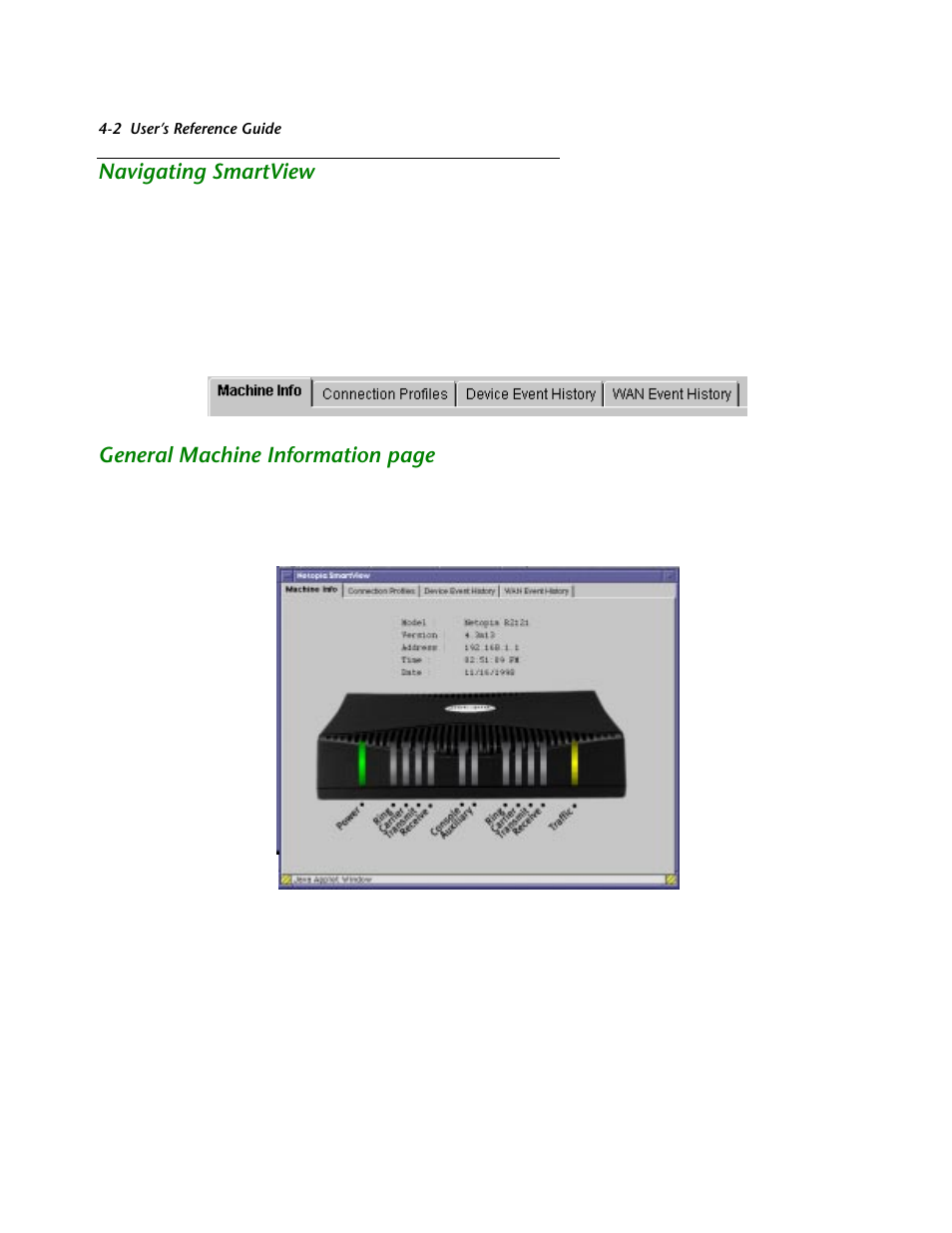 Navigating smartview, Navigating smar tview -2, General machine information page | Netopia R2121 User Manual | Page 48 / 280