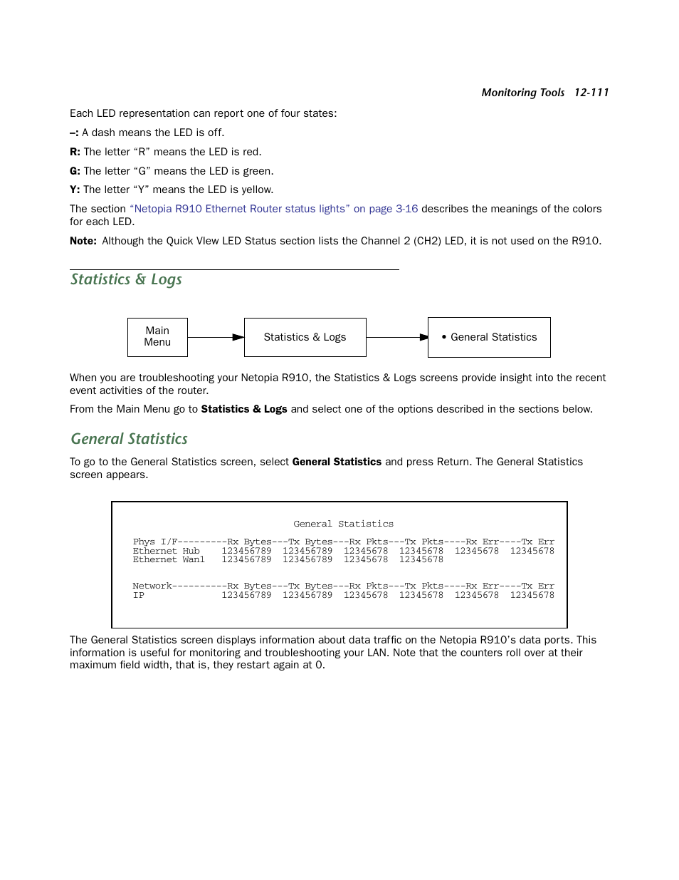 Statistics & logs, General statistics | Netopia R910 User Manual | Page 111 / 209