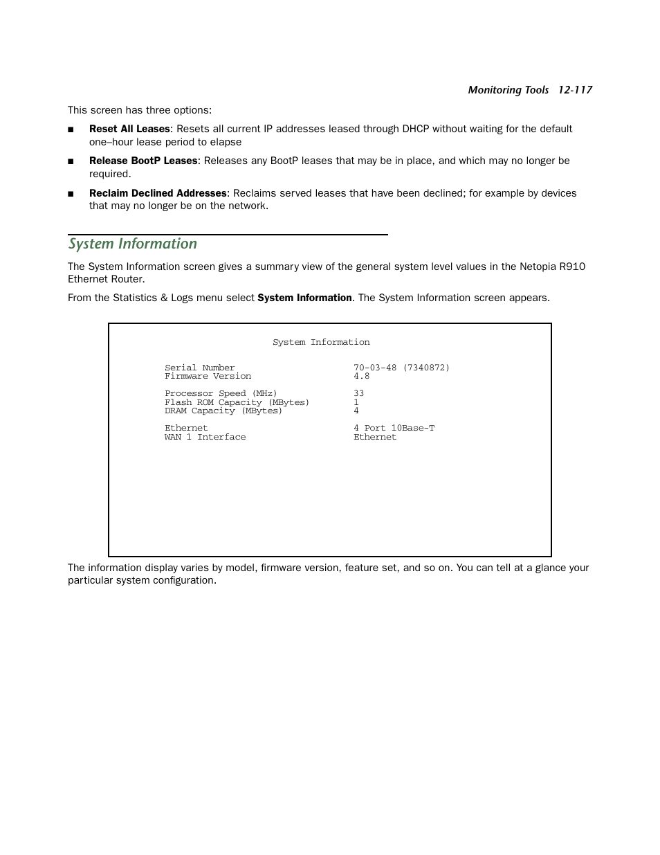 System information | Netopia R910 User Manual | Page 117 / 209