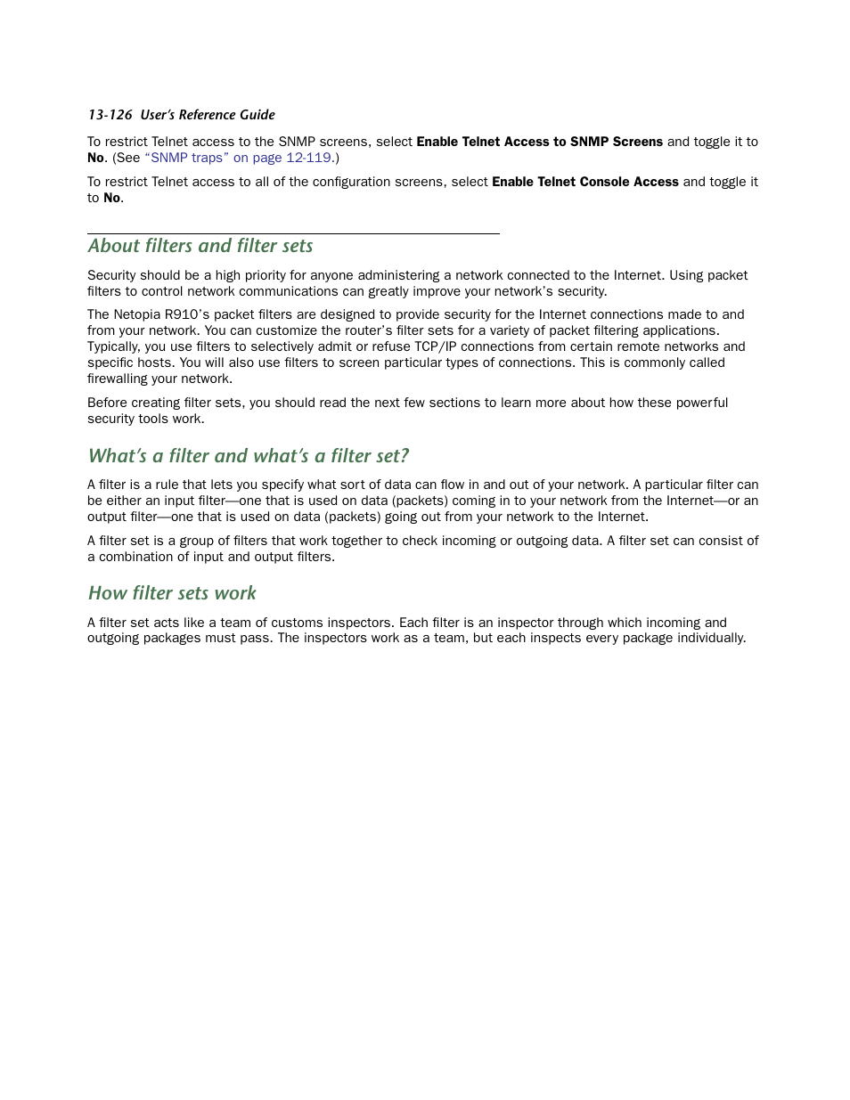 About filters and filter sets, What’s a filter and what’s a filter set, How filter sets work | T. see, About filters | Netopia R910 User Manual | Page 126 / 209