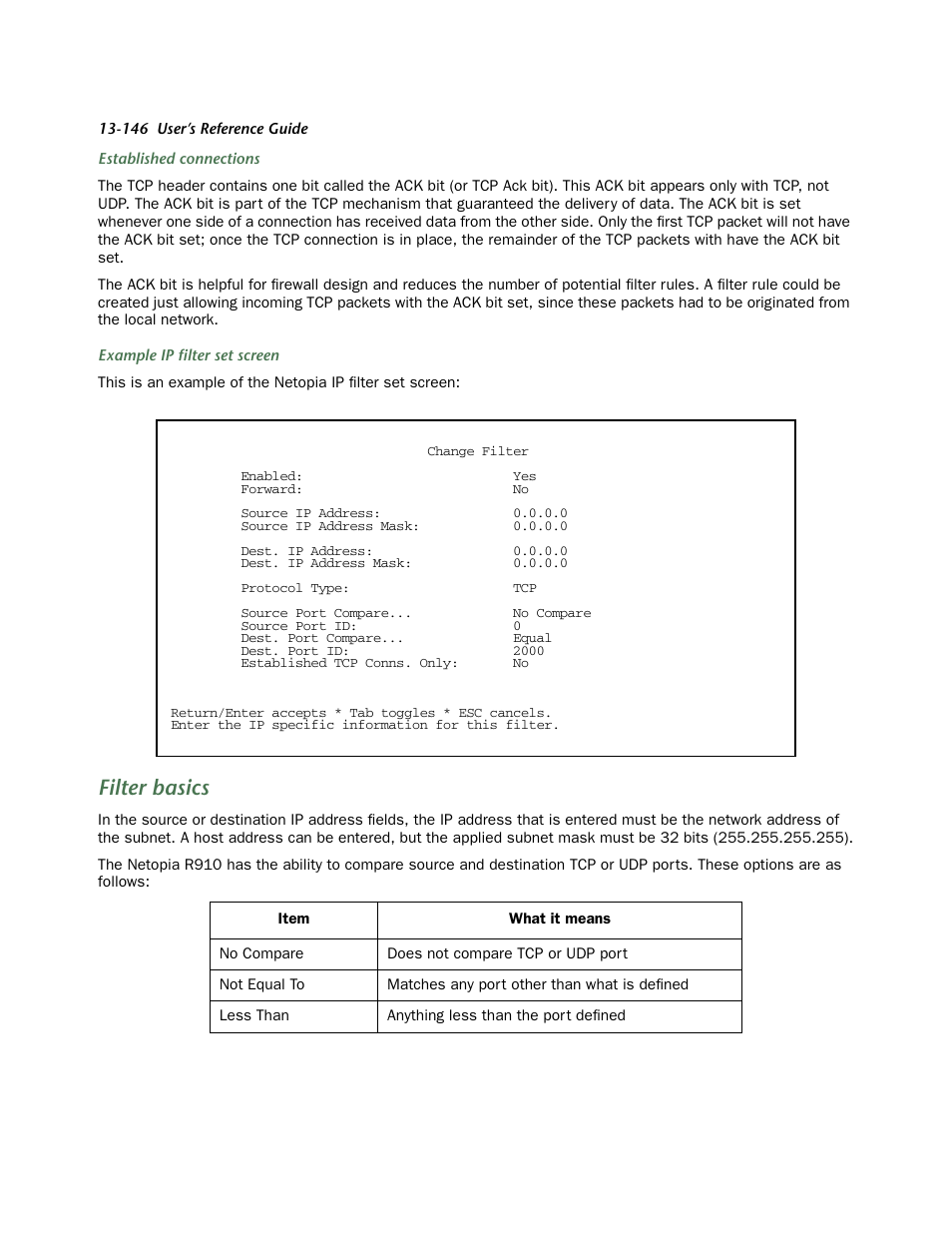 Filter basics | Netopia R910 User Manual | Page 146 / 209