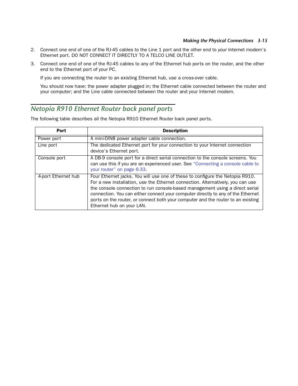 Netopia r910 ethernet router back panel ports, Netopia r910 ethernet router back panel por ts | Netopia R910 User Manual | Page 15 / 209