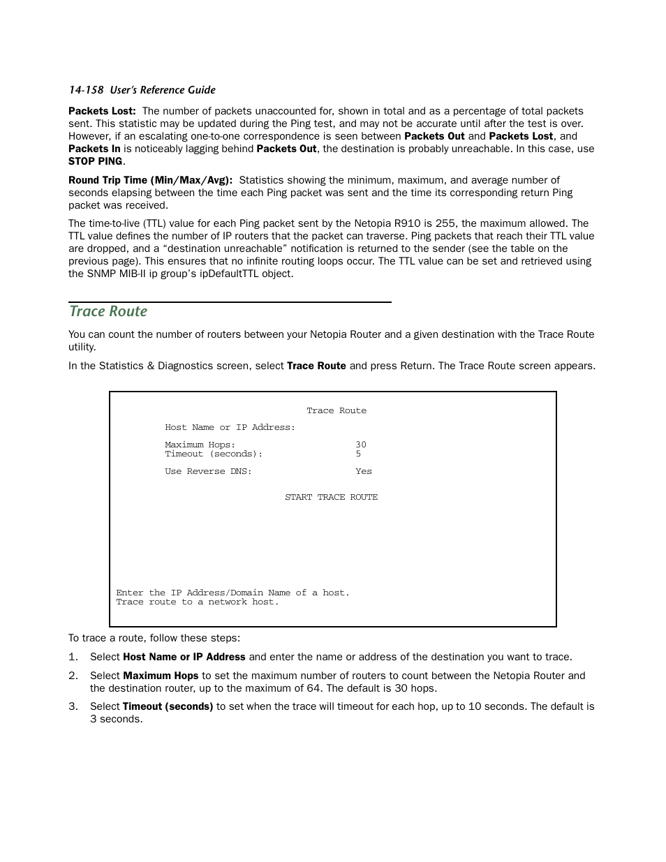 Trace route | Netopia R910 User Manual | Page 158 / 209