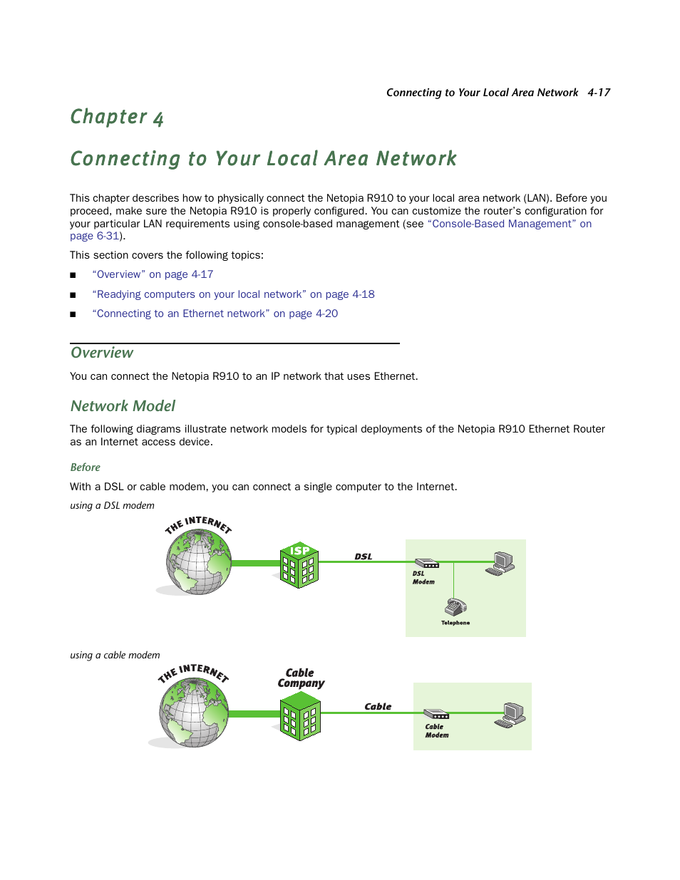 Connecting to your local area network, Overview, Network model | Over view | Netopia R910 User Manual | Page 17 / 209