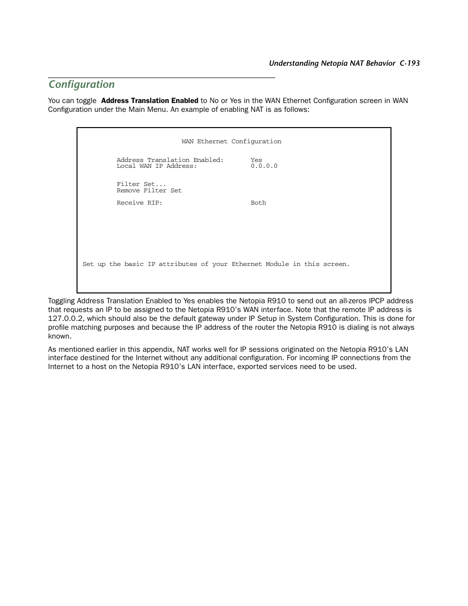 Configuration | Netopia R910 User Manual | Page 193 / 209