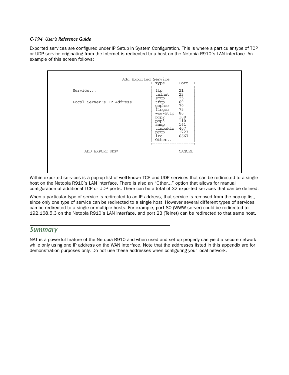 Summary, Summar y | Netopia R910 User Manual | Page 194 / 209