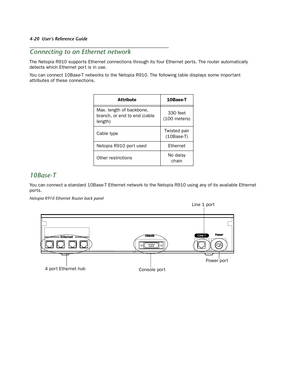 Connecting to an ethernet network, 10base-t | Netopia R910 User Manual | Page 20 / 209