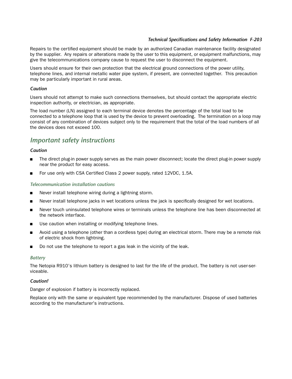 Important safety instructions, Impor tant safety instructions | Netopia R910 User Manual | Page 203 / 209