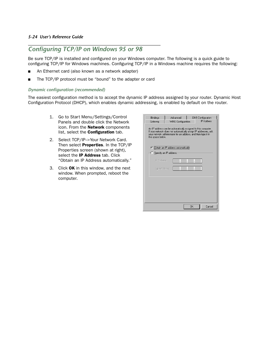 Configuring tcp/ip on windows 95 or 98, Macintosh computers use either mactcp or, Configuring tcp/ip on | Netopia R910 User Manual | Page 24 / 209