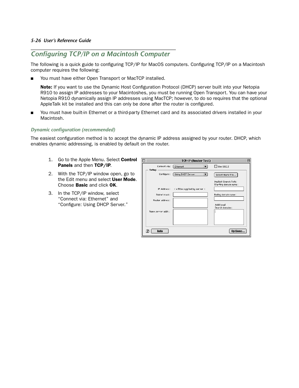 Configuring tcp/ip on a macintosh computer | Netopia R910 User Manual | Page 26 / 209