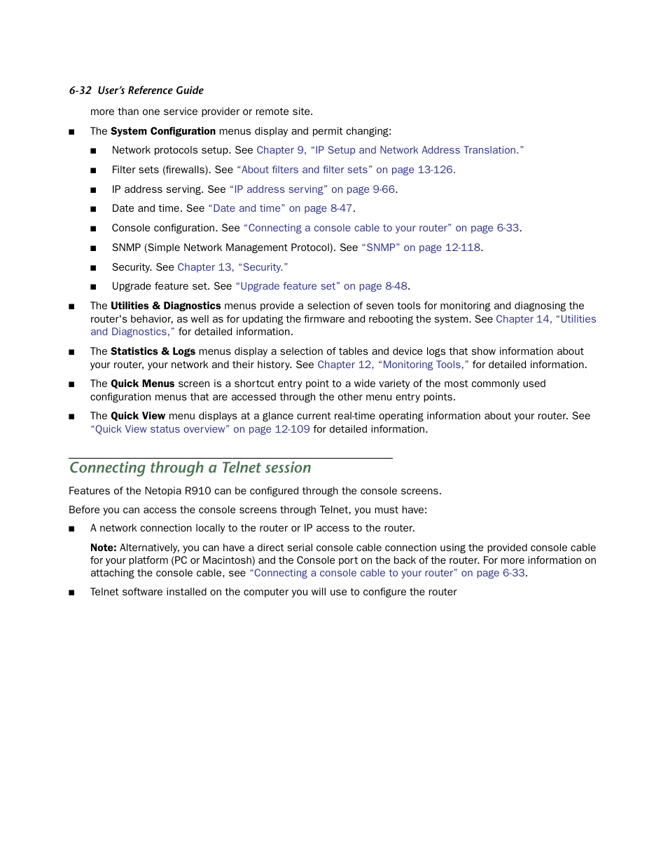 Connecting through a telnet session | Netopia R910 User Manual | Page 32 / 209