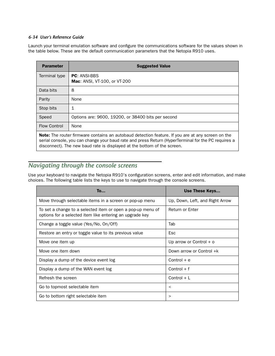 Navigating through the console screens | Netopia R910 User Manual | Page 34 / 209