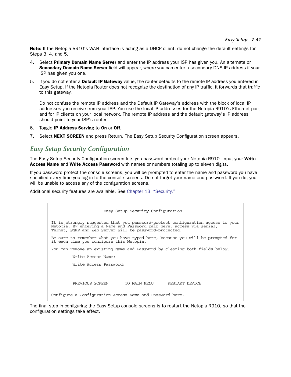 Easy setup security configuration | Netopia R910 User Manual | Page 41 / 209