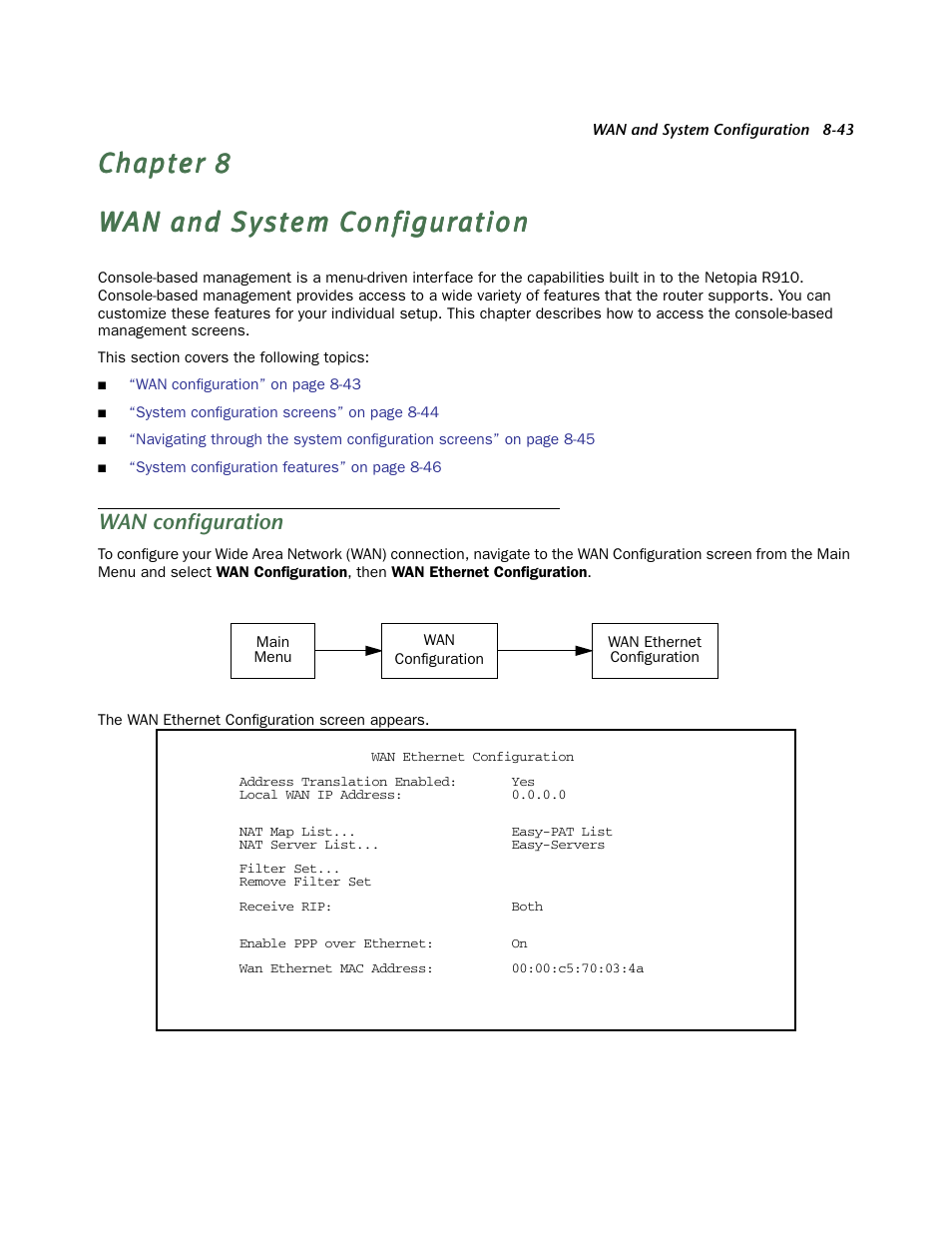 Wan and system configuration, Wan configuration | Netopia R910 User Manual | Page 43 / 209