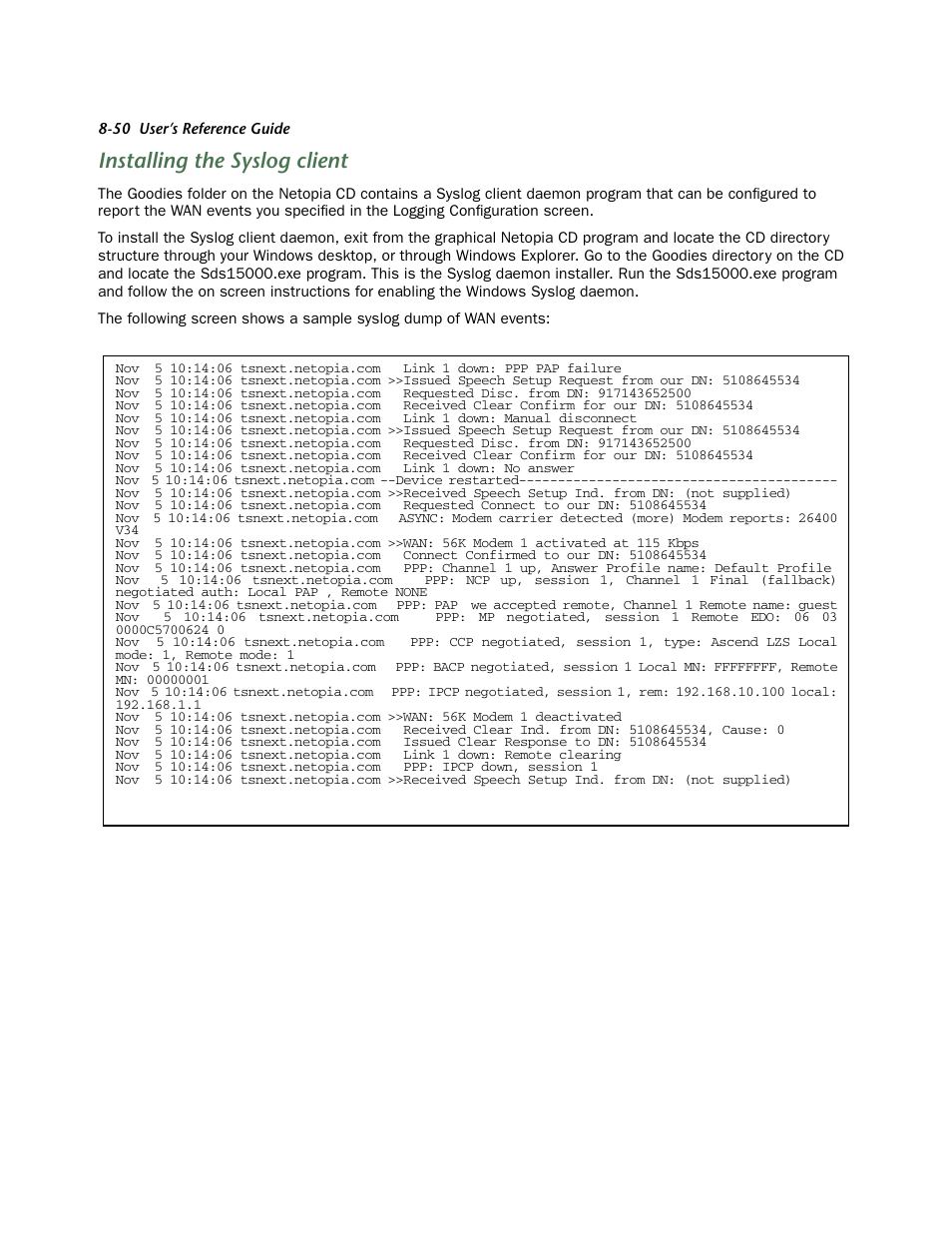 Installing the syslog client | Netopia R910 User Manual | Page 50 / 209