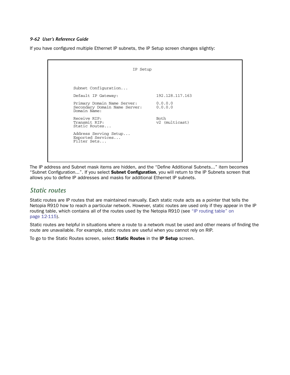 Static routes, Below | Netopia R910 User Manual | Page 62 / 209