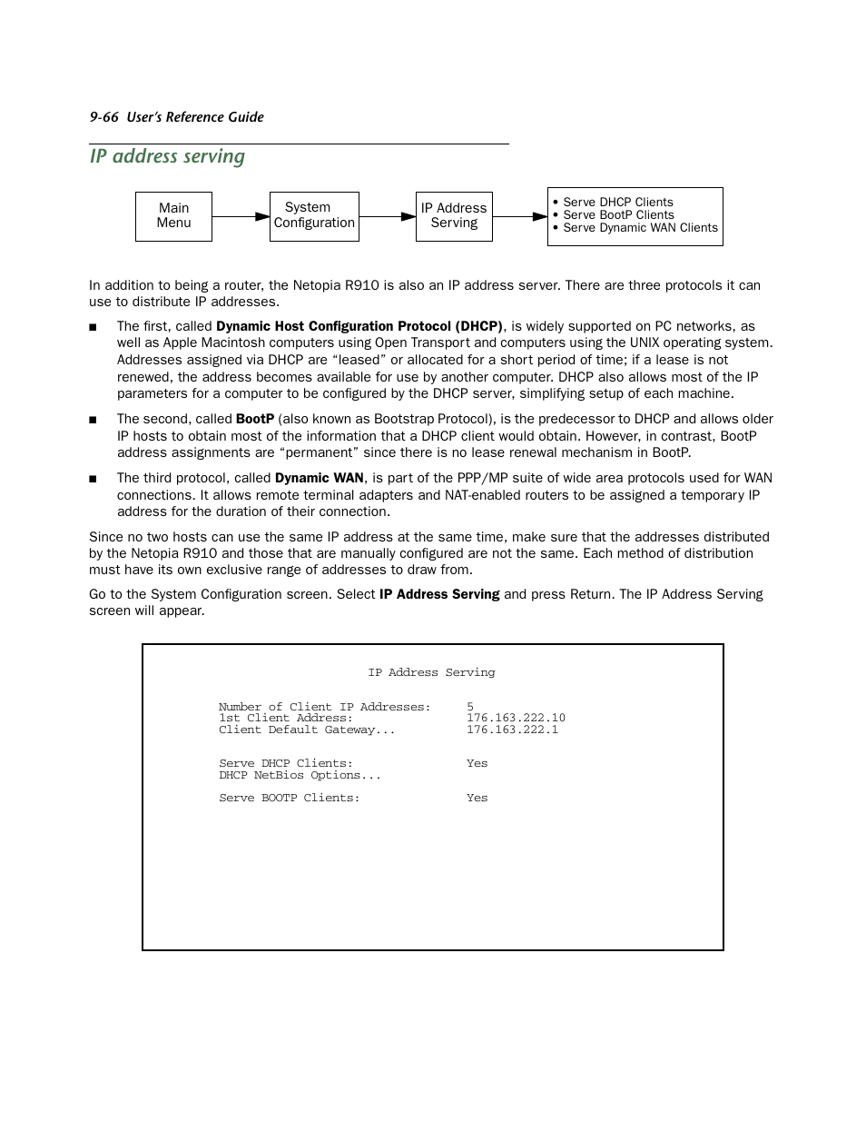 Ip address serving, Ip address ser ving, Ip address | Since no two hosts can use the same ip addr | Netopia R910 User Manual | Page 66 / 209