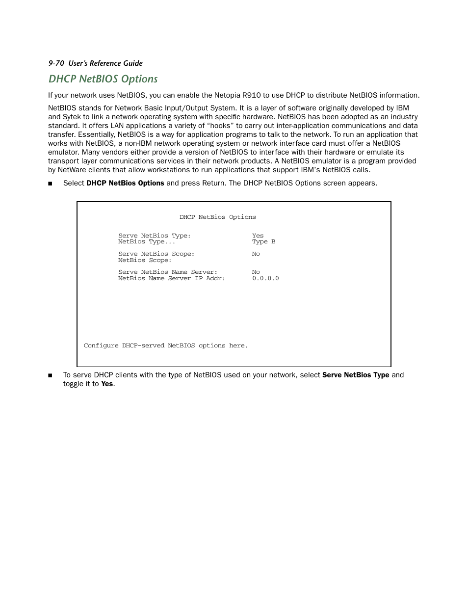 Dhcp netbios options | Netopia R910 User Manual | Page 70 / 209