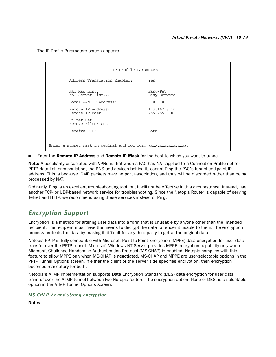 Encryption support, Encr yption suppor t | Netopia R910 User Manual | Page 79 / 209