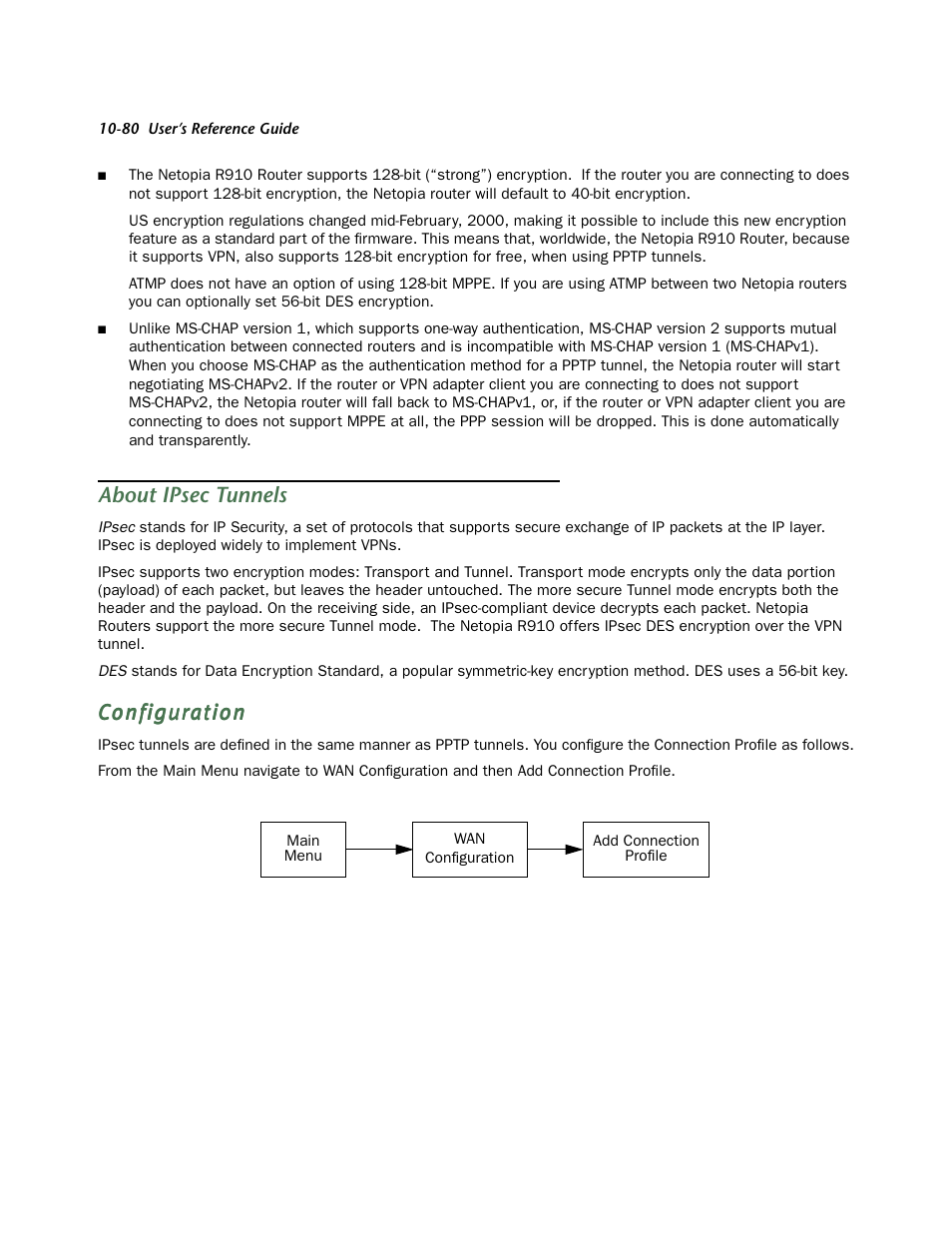 About ipsec tunnels, Configuration | Netopia R910 User Manual | Page 80 / 209