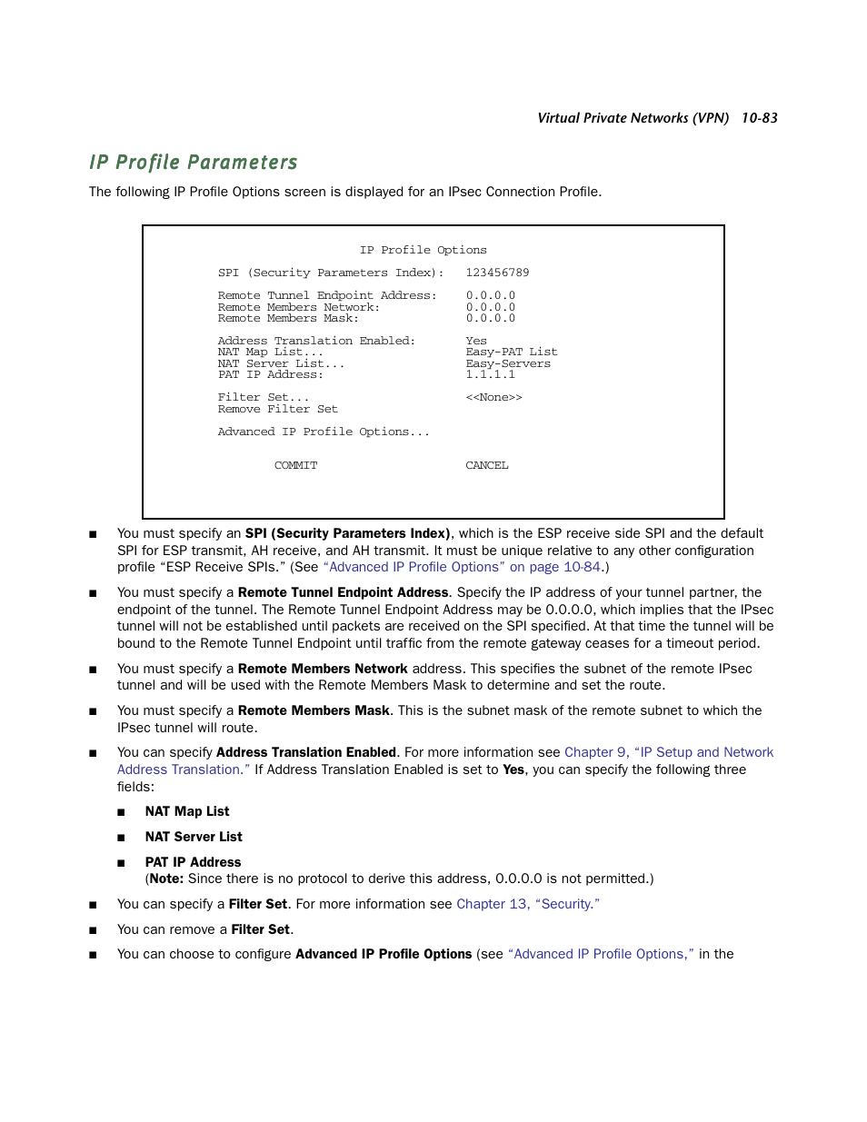 Ip profile parameters | Netopia R910 User Manual | Page 83 / 209