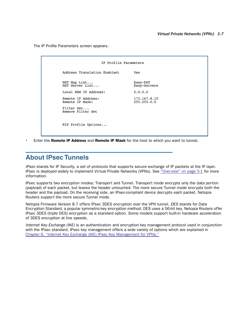 About ipsec tunnels, About ipsec tunnels -7 | Netopia 3300 User Manual | Page 139 / 334
