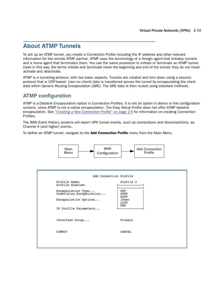 About atmp tunnels, Atmp configuration, About atmp tunnels -15 | Atmp configuration -15, Atmp conﬁguration | Netopia 3300 User Manual | Page 147 / 334