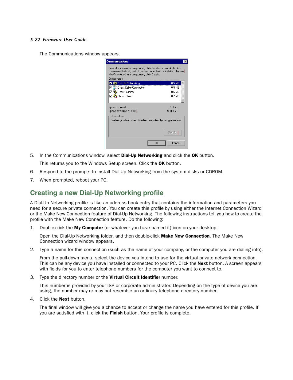 Creating a new dial-up networking profile, Creating a new dial-up networking profile -22, Creating a new dial-up networking proﬁle | Netopia 3300 User Manual | Page 154 / 334