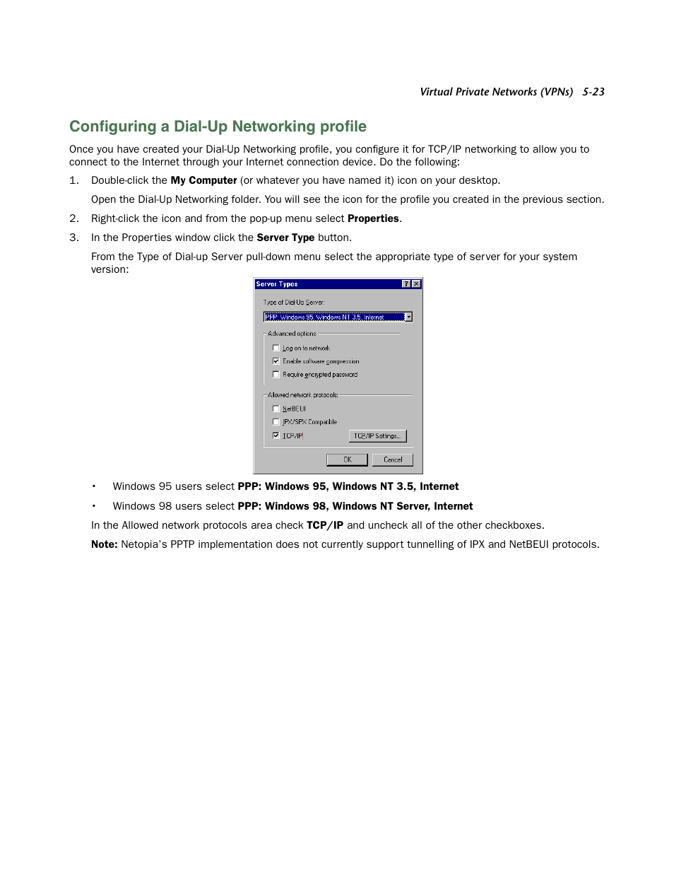 Configuring a dial-up networking profile, Configuring a dial-up networking profile -23, Conﬁguring a dial-up networking proﬁle | Netopia 3300 User Manual | Page 155 / 334