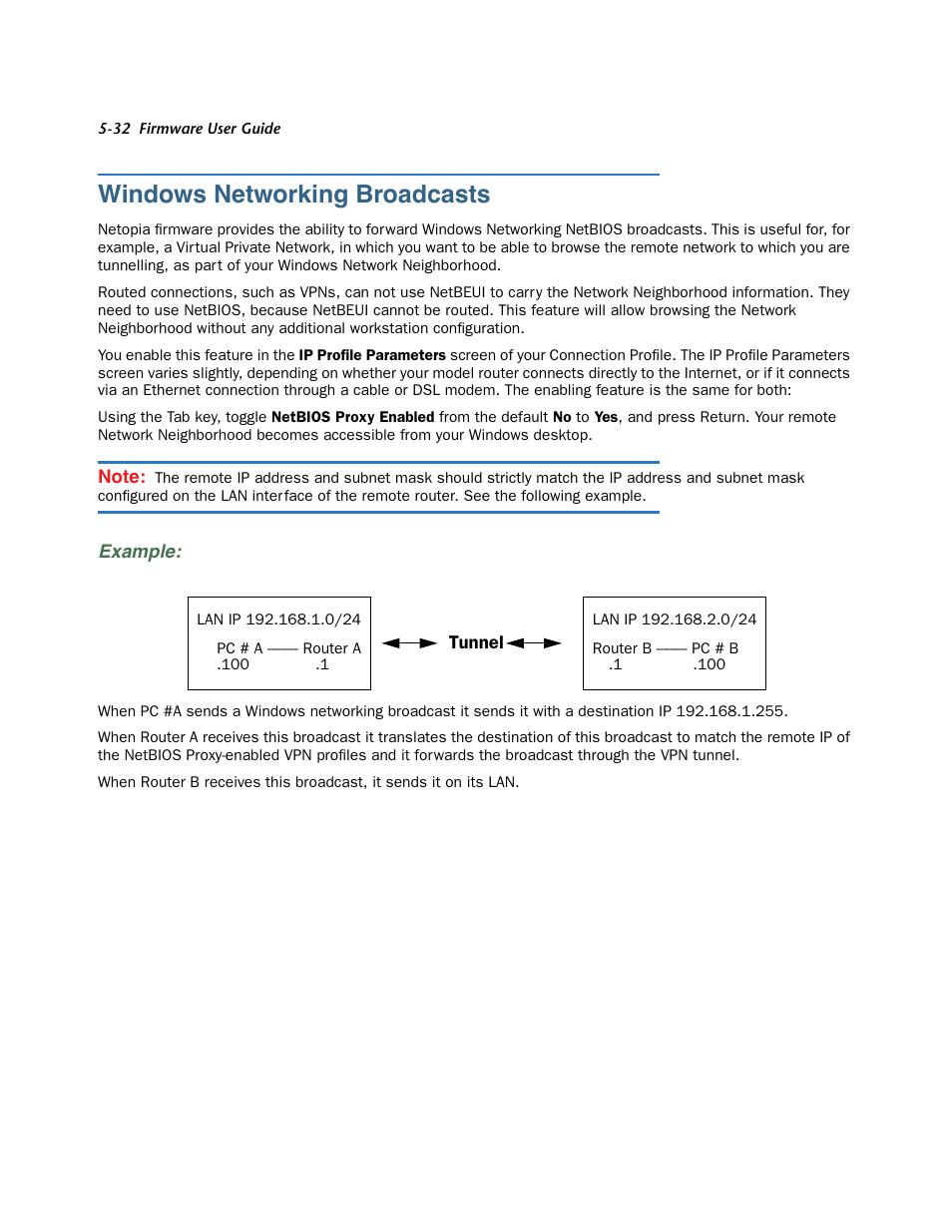 Windows networking broadcasts, Example, Windows networking broadcasts -32 | Netopia 3300 User Manual | Page 164 / 334