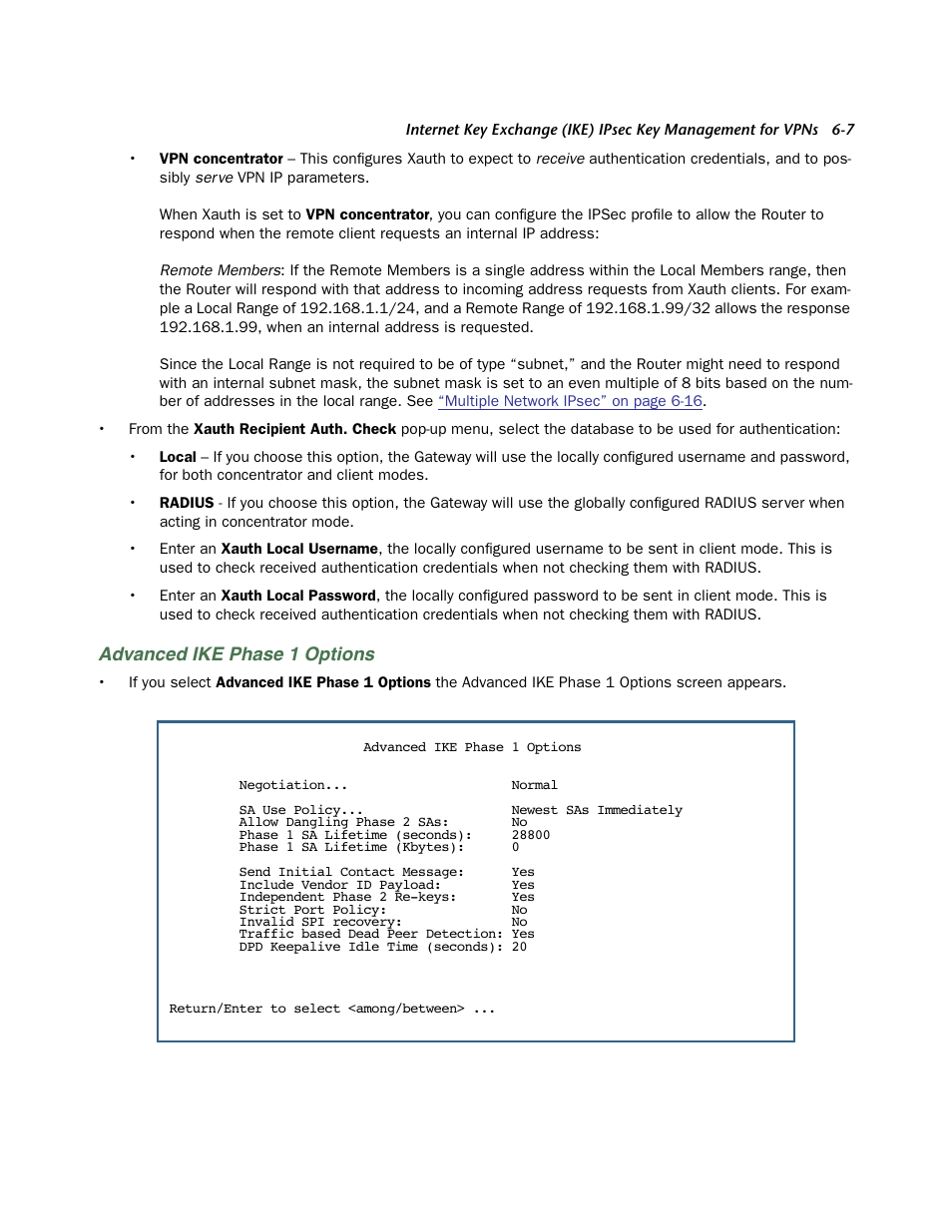Advanced ike phase 1 options, Advanced ike phase 1 options” on | Netopia 3300 User Manual | Page 173 / 334