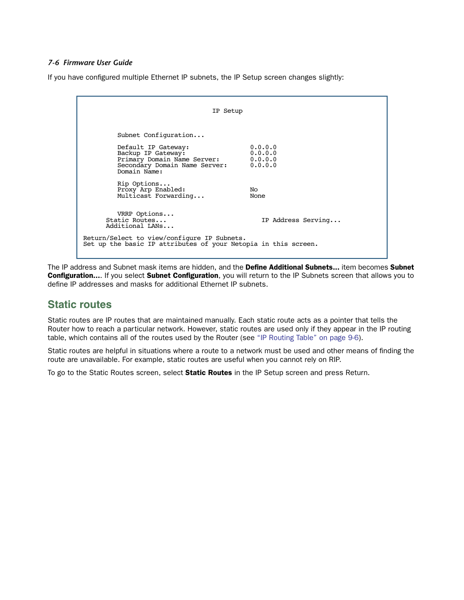 Static routes, Static routes -6, Outes. see the section | Below | Netopia 3300 User Manual | Page 198 / 334