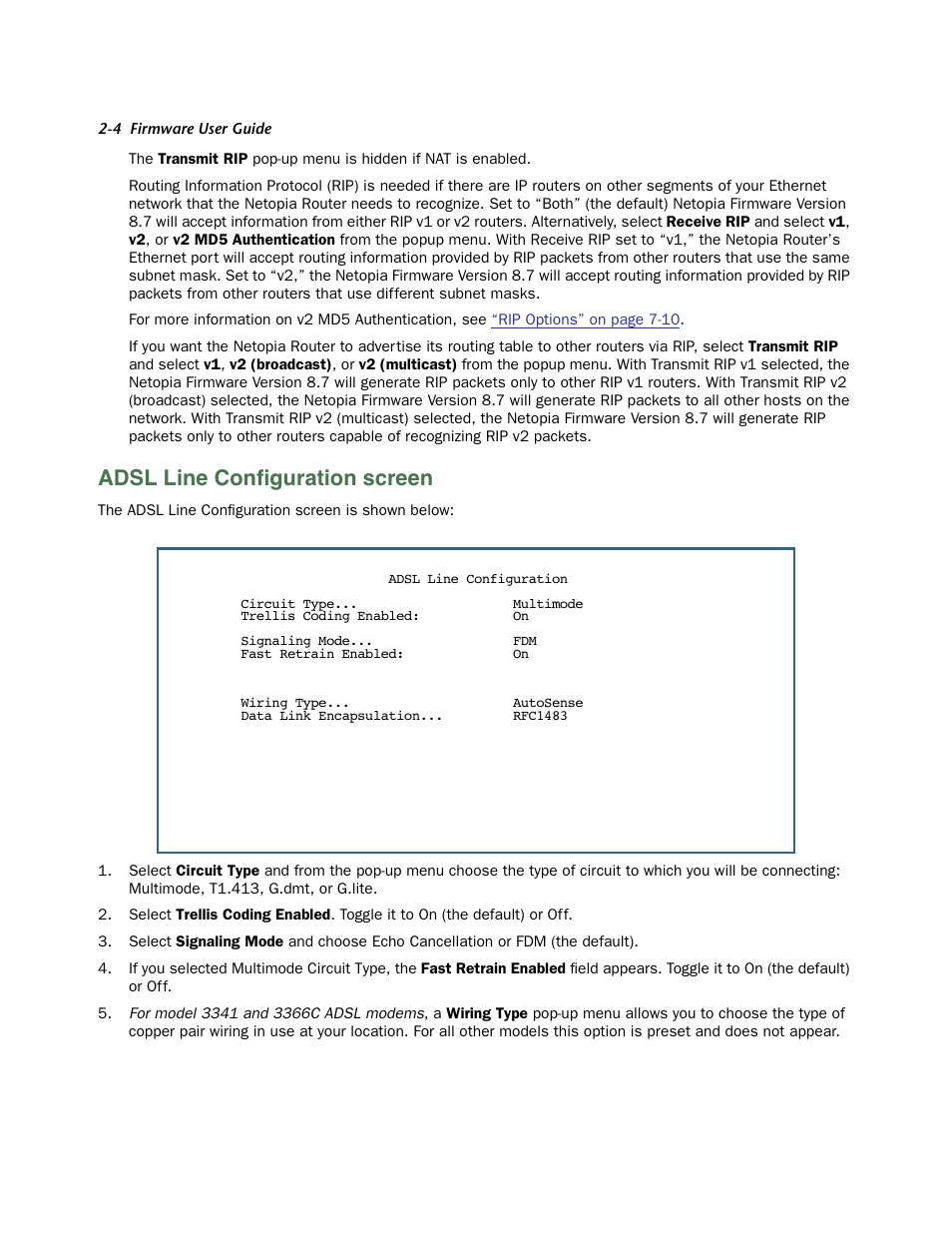 Adsl line configuration screen, Adsl line configuration screen -4, Adsl line conﬁguration screen | Netopia 3300 User Manual | Page 20 / 334