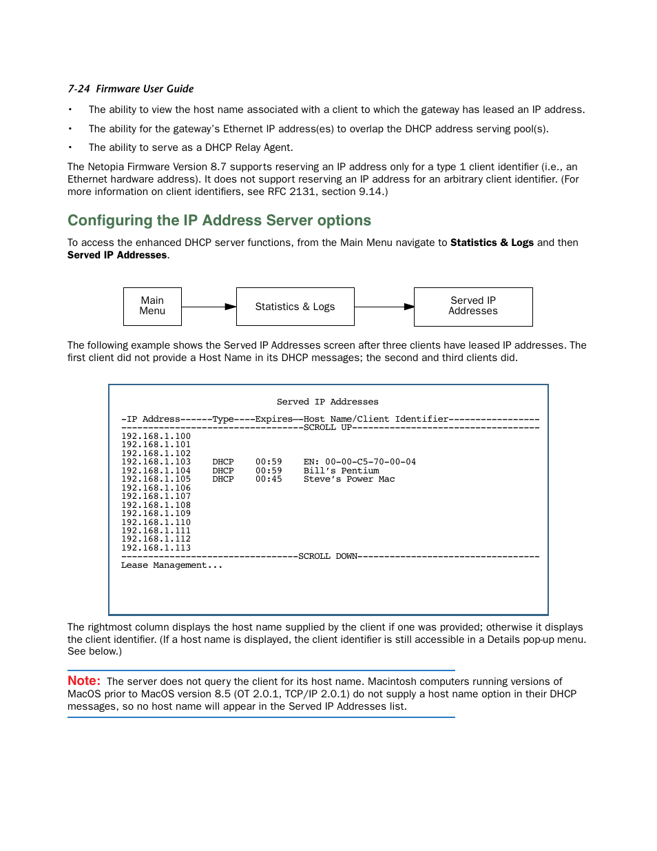 Configuring the ip address server options, Configuring the ip address ser ver options -24, Conﬁguring the ip address server options | Netopia 3300 User Manual | Page 216 / 334