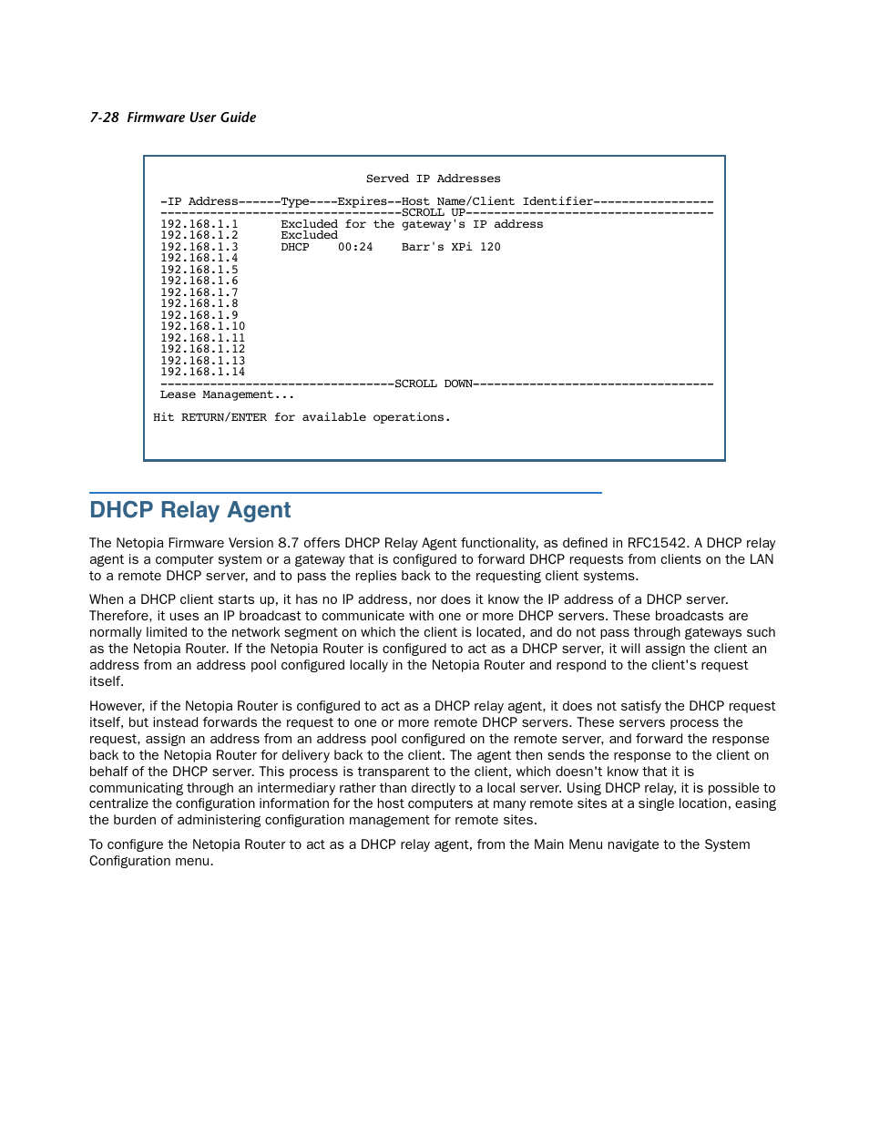 Dhcp relay agent, Dhcp relay agent -28, Ver or a dhcp relay agent. (see | For mor | Netopia 3300 User Manual | Page 220 / 334