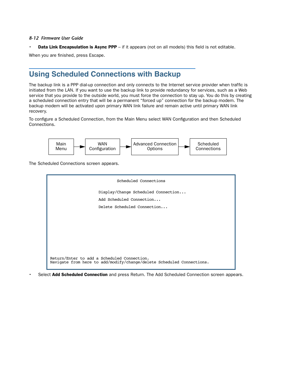 Using scheduled connections with backup, Using scheduled connections with backup -12 | Netopia 3300 User Manual | Page 244 / 334