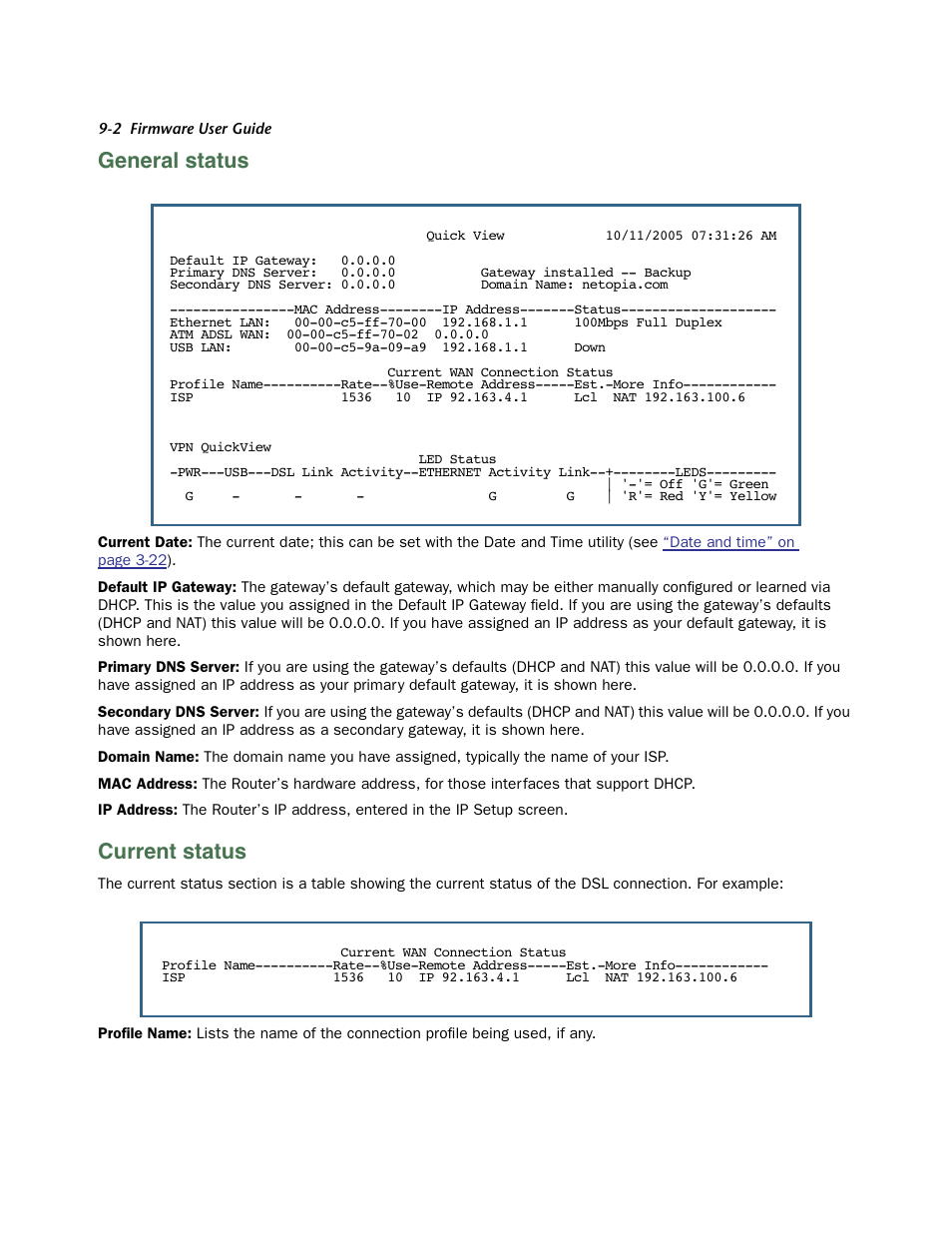 General status, Current status, General status -2 | Current status -2 | Netopia 3300 User Manual | Page 252 / 334