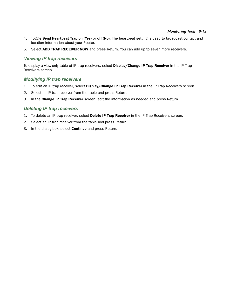 Viewing ip trap receivers, Modifying ip trap receivers, Deleting ip trap receivers | Netopia 3300 User Manual | Page 263 / 334