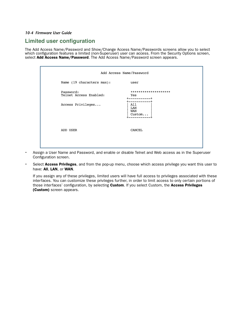Limited user configuration, Limited user configuration -4, Limited user conﬁguration | Netopia 3300 User Manual | Page 268 / 334