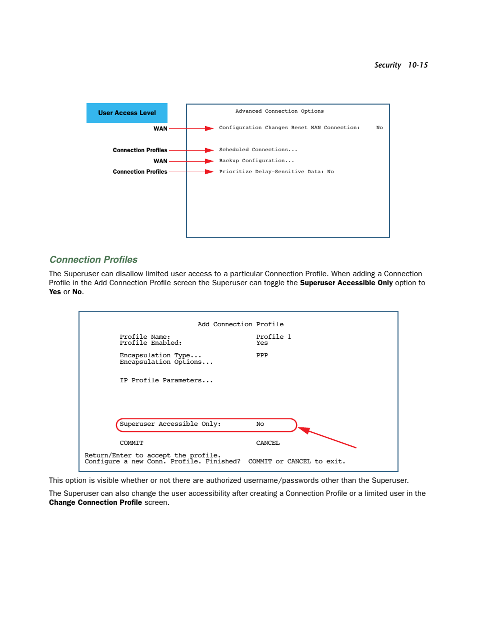 Connection profiles, Connection proﬁles | Netopia 3300 User Manual | Page 279 / 334