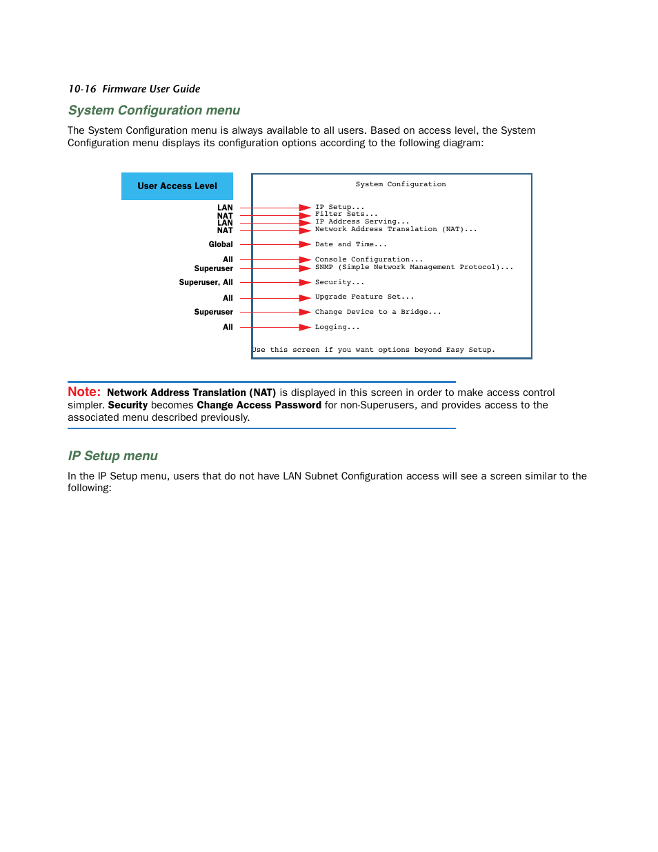 System configuration menu, Ip setup menu, System conﬁguration menu | Netopia 3300 User Manual | Page 280 / 334