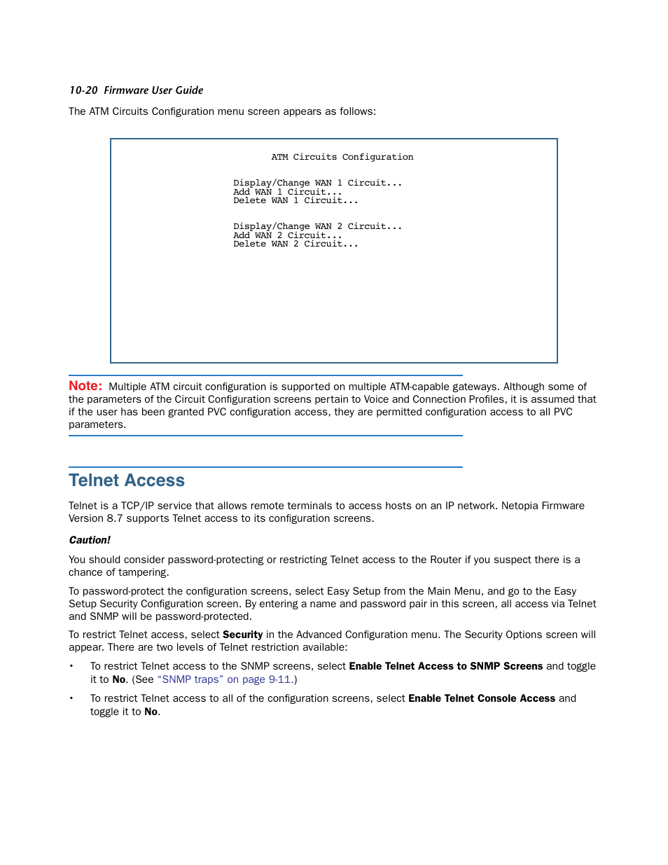 Telnet access, Telnet access -20 | Netopia 3300 User Manual | Page 284 / 334