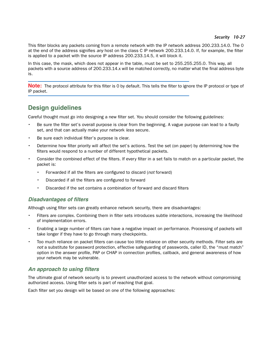 Design guidelines, Disadvantages of filters, An approach to using filters | Design guidelines -27, Disadvantages of ﬁlters, An approach to using ﬁlters | Netopia 3300 User Manual | Page 291 / 334