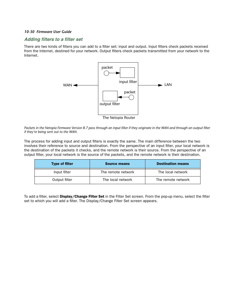 Adding filters to a filter set, Adding ﬁlters to a ﬁlter set | Netopia 3300 User Manual | Page 294 / 334