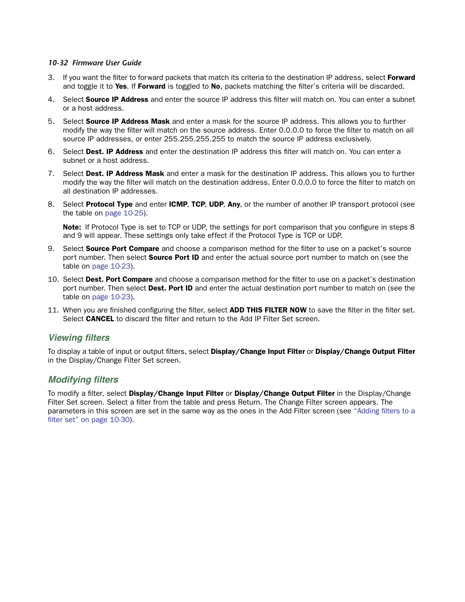 Viewing filters, Modifying filters, Viewing ﬁlters | Modifying ﬁlters | Netopia 3300 User Manual | Page 296 / 334