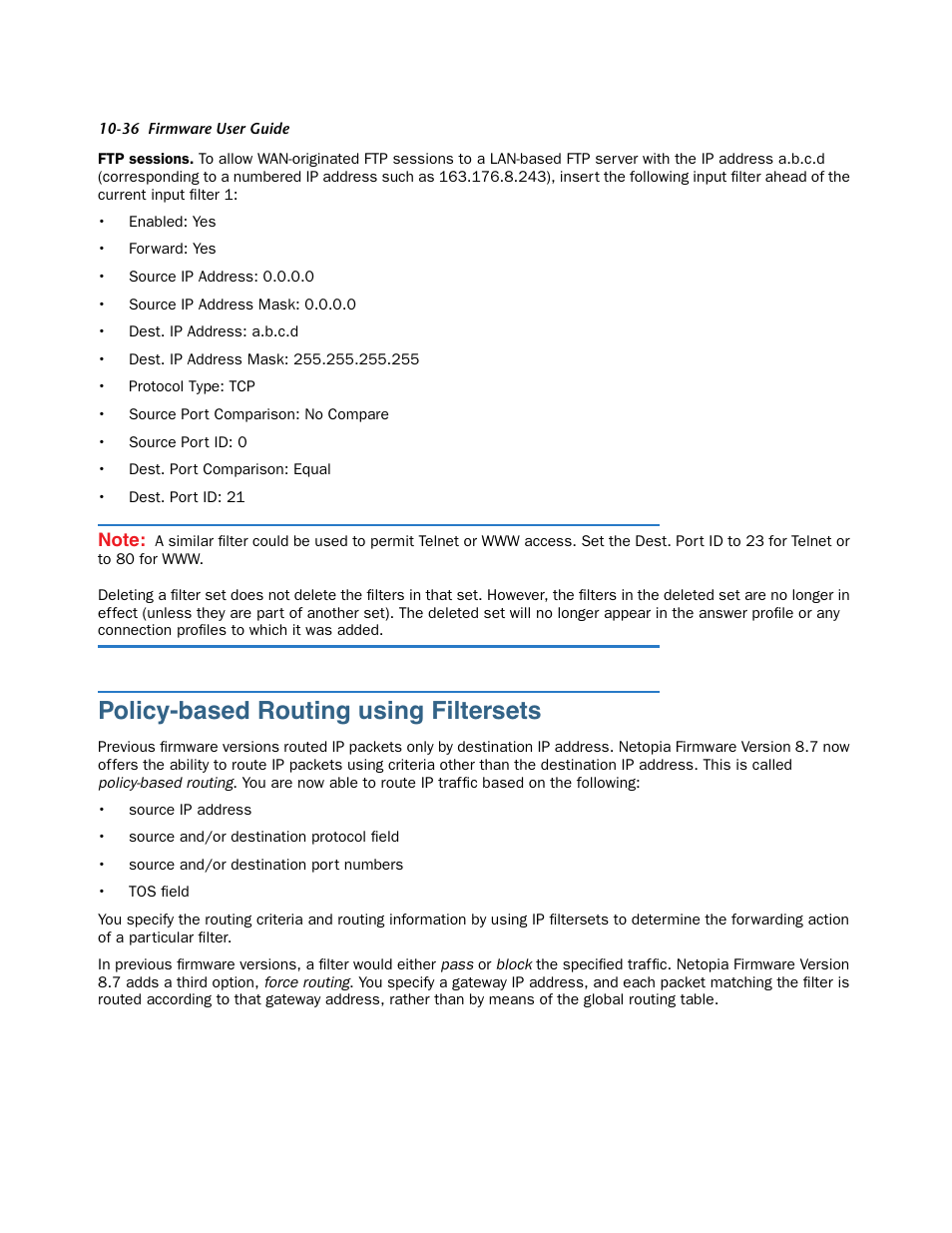 Policy-based routing using filtersets, Policy-based routing using filtersets -36 | Netopia 3300 User Manual | Page 300 / 334
